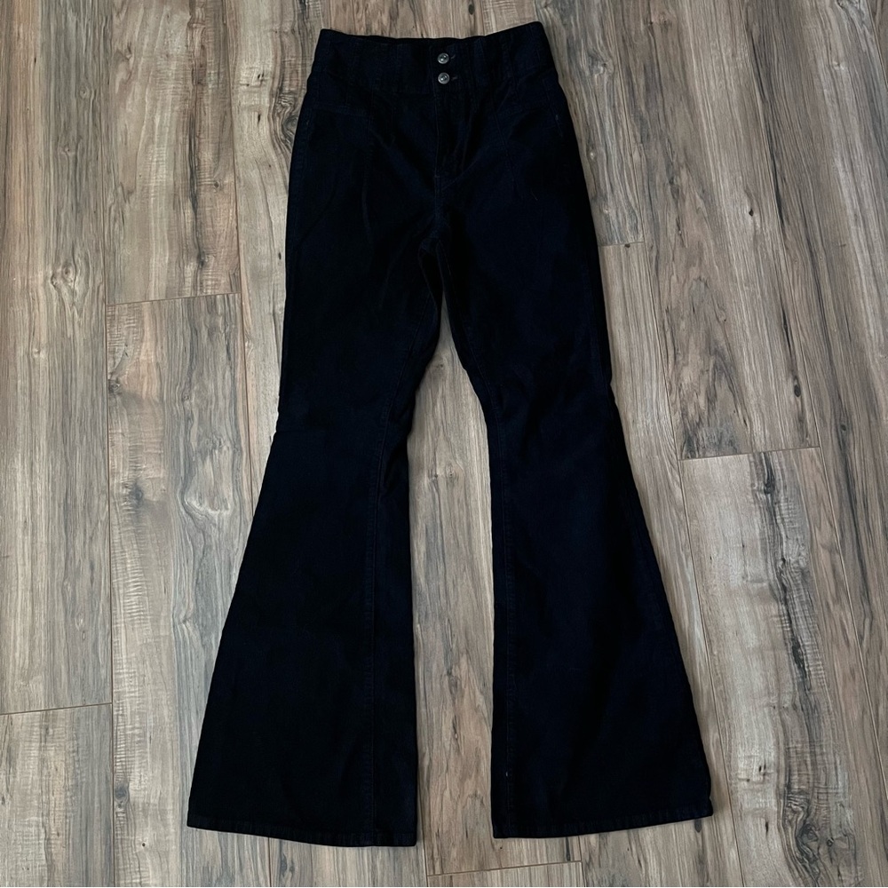 We The Free People Black Jayce High Flare Cords Indie BoHo Hippie Festival Fall